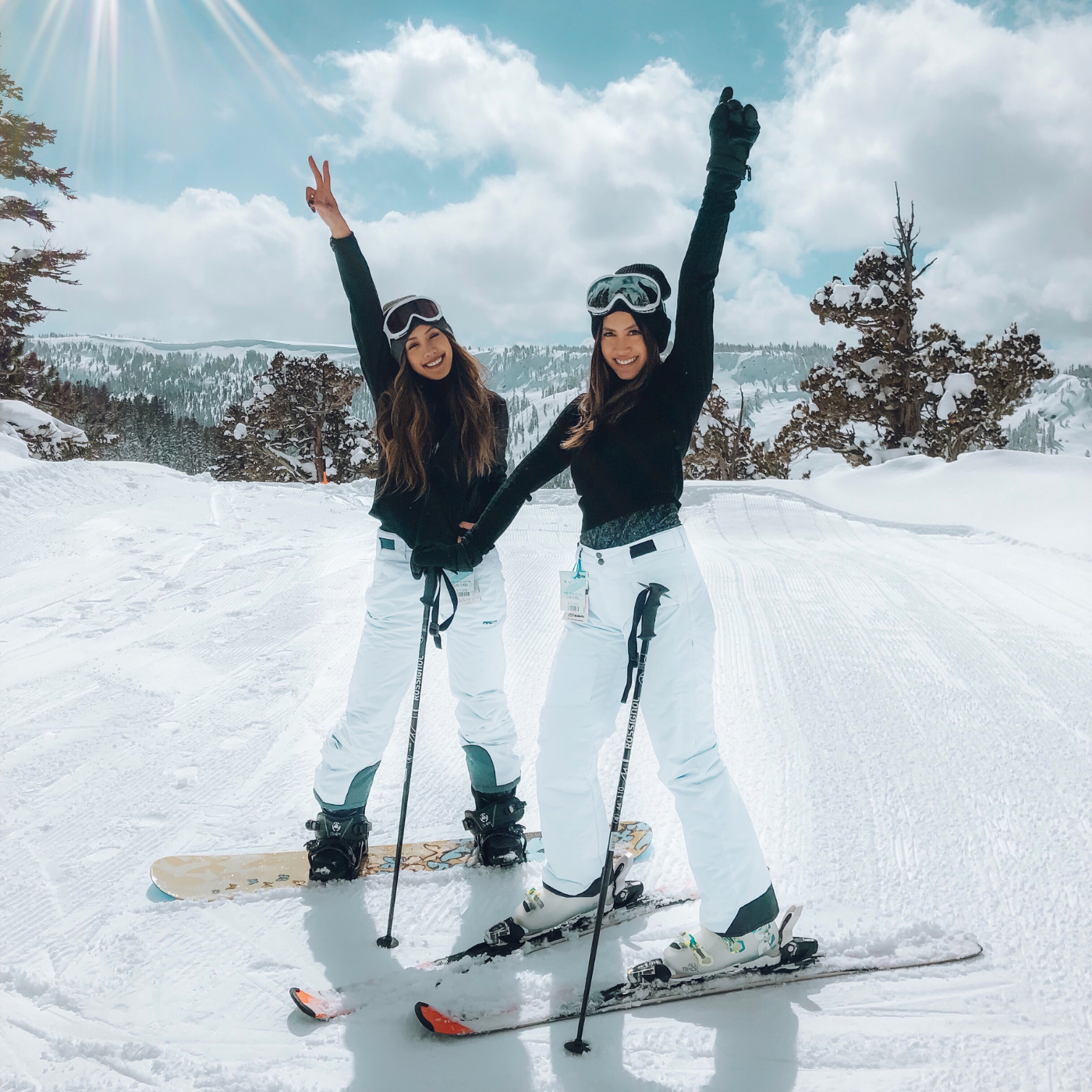 Untitled (1400 x 1400 px) (2) Two dark haired women on the snow slopes