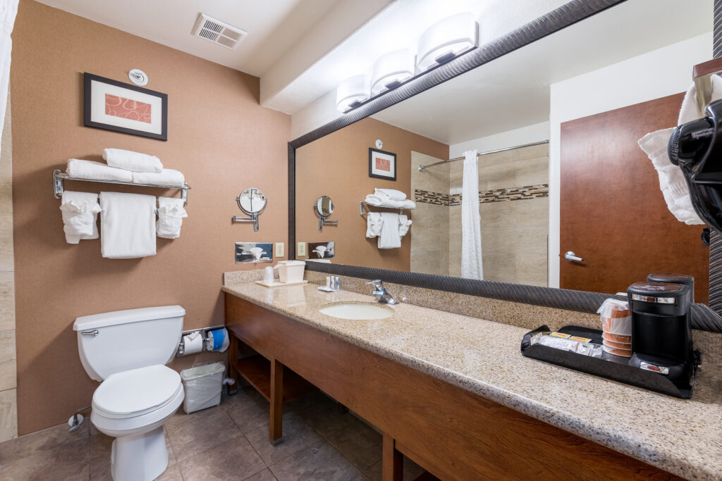 Bathroom of the king economy room at Comfort Suites Golden West